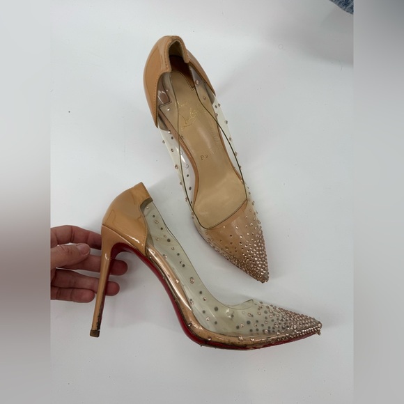 Christian Louboutin Heels 38 US 7.5 Rhinestone Pumps Brown Patent - Picture 1 of 8